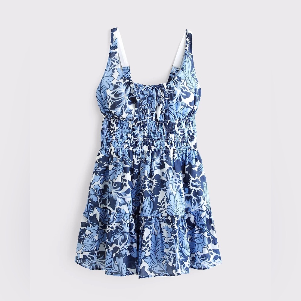 Blue Floral Smocked Sundress